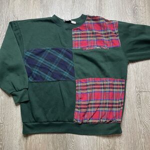 Vintage Bold Spirit Sears Patchwork Plaid Sweatshirt Gray Red Green Size L